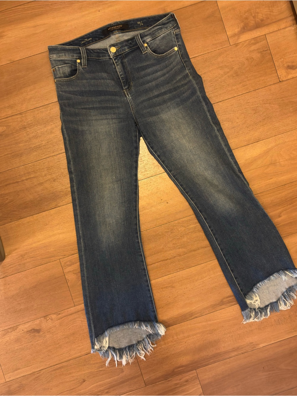 Liverpool Los Angeles | Dark Blue Frayed Hem Cropped Jeans